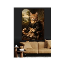 Mona Lisa Tarzı Soylu Kedi Yağlı Boya Dokulu Kanvas Tablo Canvas Tablosu