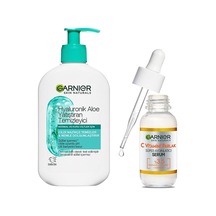Hyaluronik Aloe Nemlendiren Ve Yatıştıran Temizleyici 250 Ml & C Vitamini Parlak Süper Aydınlatıcı Serum 30 Ml Cilt Bakım Seti