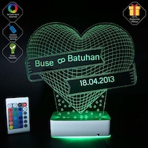 Sevgiliye Hediye Kalp & Isim & Tarih 3D Led Tasarım Lamba