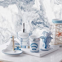 Collection Dekoratif Güzel Tasarımlar Banyo Dekoru, Reçine, Plaj Yaşamı, 4 Parça Set 000 Açık Krem