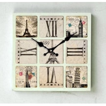 Saatler-MB KARE AVRUPA ŞEHİRLERİ TEMALI DUVAR SAATİ-30x30 cm Çok Renkli