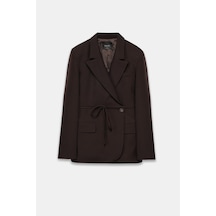 Kadın Acı Kahve Bağcıklı Dokuma Blazer Acı Kahve