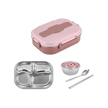 Mufunye Pembe Büyük Boy 4 Bölmeli Çorba Tablası Ve Bulaşıklar İle Lunchbox Pembe