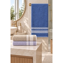 Çift Şerit Desenli Havlu 50x90 Cm 3 Lü Set - Blue Pearl Çok Renkli