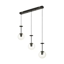 Pinza 3 Lü Yemek Masası Üstü Şeffaf Camlı Modern Sarkıt Avize - Siyah Siyah