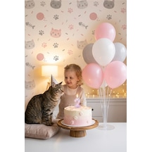 Kedi Temalı Pati Figürlü Rakam Mum Ve Balon Standı Seti - Doğum Günü Parti Süsleri 0-9 Yaş 0-99