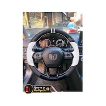 Honda Civic Fe Dikme Direksiyon Kılıfı Delikli Deri Parlak Siyah Beyaz Detay Çift Yüzük Ve Dikiş 2021-2026