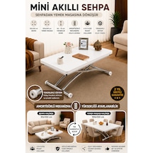 Akıllı Sehpa Mini Juppo Çalışma Masası Yemek Masası Yer Sofrası Çok Amaçlı Krom Kaplama Beyaz - Krom