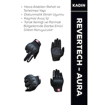 Revertech Aura Siyah - Dokunmatik Ekran Uyumlu Kadın Motosiklet Eldiveni + Buff li