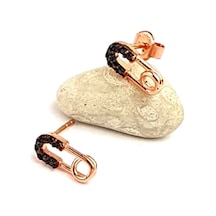 Oniks Taşlı 925 Ayar Gümüş Rose Çengelli Iğne Şans Küpesi