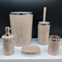5 Parça Akrilik Yuvarlak Banyo Seti Somon Mermer Gümüş Kromaj Somon