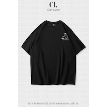 Nevermind Unisex Kadın Erkek Minimalist Cat Baskılı Özel Tasarım Oversize T Siyah