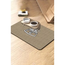 Matgo Pati Süper Mood Deri Mama Kabı Desenli Krem Beslenme Matı Kedi Köpek Mama Paspası 50x70cm