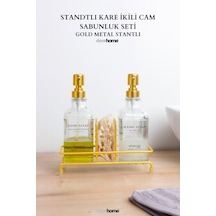 Buççin Online Mağaza Modern Gold Cam İkili Sıvı Sabunluk & Deterjanlık Seti-500 Ml Cam Sabunluk, Metal Standlı Süngerli C Çok Renkli