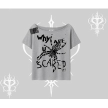 Tarzsokak Beyaz Kayık Yaka Tişört Why Are U Scared Gri
