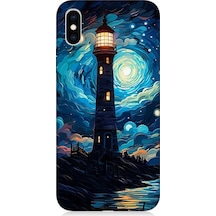 Apple Uyumlu iPhone Xs Max Ay Işığında Yalnız Deniz Feneri Desenli Silikon Kılıf