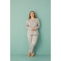 Kadın 50801-116 Büyük Beden Önü Düğmeli Pijama Takımı Gri Gri