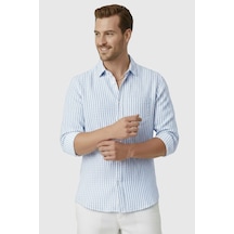 Rizzup Mavi Slim Fit %100 Pamuk Çizgili Erkek Gömlek Cepli Yazlık Yeni Sezon Gömlek 2602627