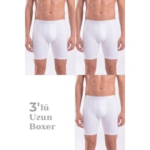 Hadpols Özel Seri Pamuklu İç Giyim Düz Desen Örme Kumaş 3'lü Paket Erkek Beyaz Uzun Paçalı Boxer