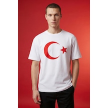 Tommy Life Beyaz Ay Yıldız Baskılı Unisex T-shirt - 88509