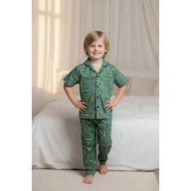 Lillypicca Erkek Çocuk Desenli Önden Düğmeli Kısa Kol Pijama Takımı 8028 Yeşil
