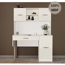 Menekşe Mdf Kitaplıklı Dolaplı Çalışma Masası Krem