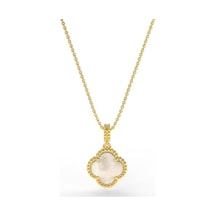 Roza Silver 925 Ayar Beyaz Sedef Taşlı Gold Yonca Gümüş Kolye Rn10283