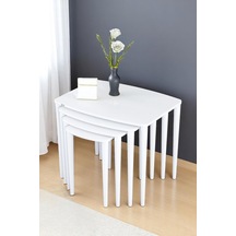 Terra Beyaz 1. Sınıf Yüksek Kaliteli 4 Lü Zigon Sehpa Takımı Beyaz Tabla Beyaz Ayak