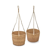 Deconox 2'li Asılabilir El Yapımı Ve Doğal Yuvarlak Hasır Saksılık Seti, 2'li İpli Asılabilir Hasır Yuvarlak Saksı Seti 23cm 18cm-20cm 15cm