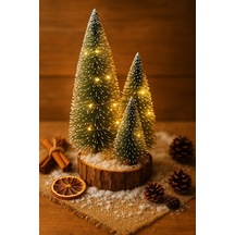 4'lü Led Işıklı Mini Yılbaşı Noel Ağaçları Seti 4'lü Masa Üstü Dekor 23cm, 18 Cm, 12 Cm, 13 Cm