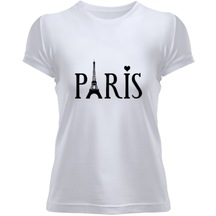 Kadın Kısa Kol Paris Yazılı Tshirt Kadın Tişört Kadın Tişört