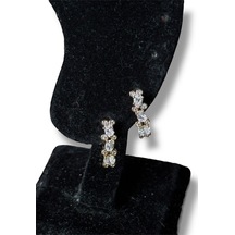 Klasik Çiçek Görünümlü Taşlı Klipsli Çelik Küpe Sarı