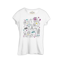 Travel The World Eiffel Pisa Liberty Big Ben Beyaz Kadın Tshirt 001