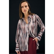 Sateen Desenli Salaş Gömlek - Bordo-137338