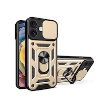 Newface Apple İphone 16 Kılıf Pars Lens Yüzüklü Silikon - Gold