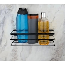 Banyo Köşe Rafı Lamalı Tek Katlı Siyah Şampuanlık Hem Vidalı Hem Yapışkan Stickerlı Çok Renkli