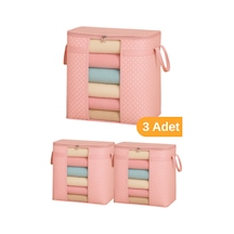 Serstil 3 Adet - Pencereli Saklama Çantası 50 X 45 X 30 Cm - Pembe Benekli Pembe Puantiyeli