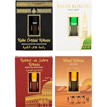 Kabe Örtüsü + Kubbetül Sahra  Medine Ravza + Uhud Kokusu Alkolsüz Esans 4 x 3 ML