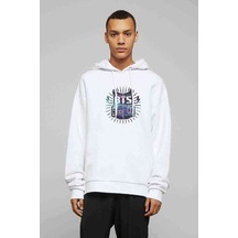 K Pop Bts Logo Koreli Grup Baskılı Beyaz Erkek Kapşonlu Sweat