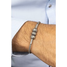 El İşi Örgülü Toplu Hasır Gümüş Erkek Bileklik