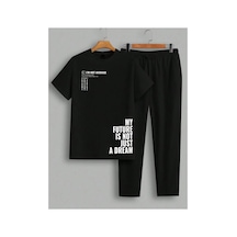 Caddekombin Erkek My Future Is Not Just Baskılı T-shirt Eşofman Altı Jogger Rahat Kalıp Siyah Eşofman Takım Siyah