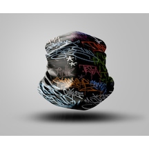 Buffalo Graffiti Tasarımlı Motorcu Buff Maske Outdoor Boyunluk Unisex Bandana Siyah