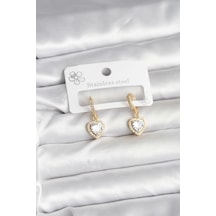 Pirinç Gold Renk Zirkon Taşlı Kalp Model Kadın Küpe çok renkli 51794954