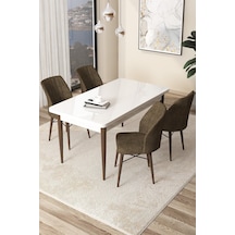Canisa Concept Arp Serisi 70x110 Sabit Mutfak Masası Takımı Beyaz Ceviz Masa 4 Kahverengi Sandalye Masa Beyaz/ Sandalyeler Kahverengi