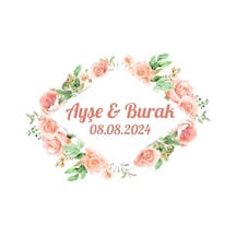 Yuvarlak Kozalaklı Kış Çelengi Etiketi Kına Nişan Düğün 3x3 Cm Özel Etiket / 50 Adet Sticker Beyaz