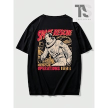 Tarzsokak Street Life Erkek Astronot Yazılı Baskılı T-shirt Siyah
