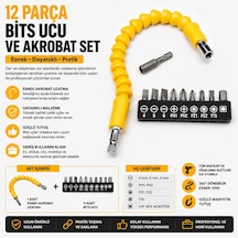 12 Parça Bits Ucu Ve Akrobat Seti Esnek Vidalama Aparatı Manyetik Uç Seti