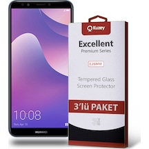 Huawei Y7 2018 ile Uyumlu Kırılmaz Cam Ekran Koruyucu Ekonomik 3'lü Paket