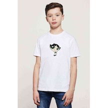 Powerpuff Girls Buttercup Baskılı Unisex Çocuk Beyaz T-Shirt