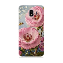 Samsung Galaxy J2 Pro Uyumlu Pembe Çiçek Ve Arı Desenli Silikon Kılıf Çok Renkli